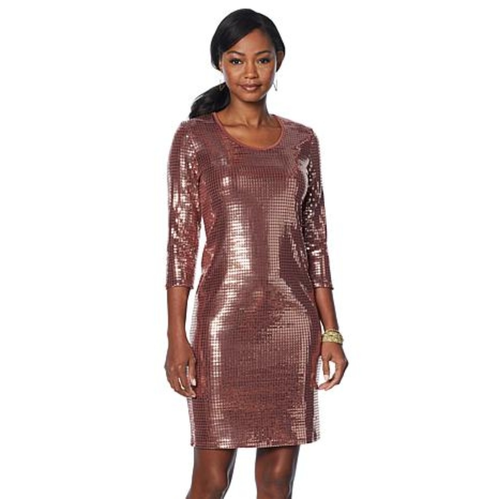 Slinky Brand sequin dress in Rose Gold